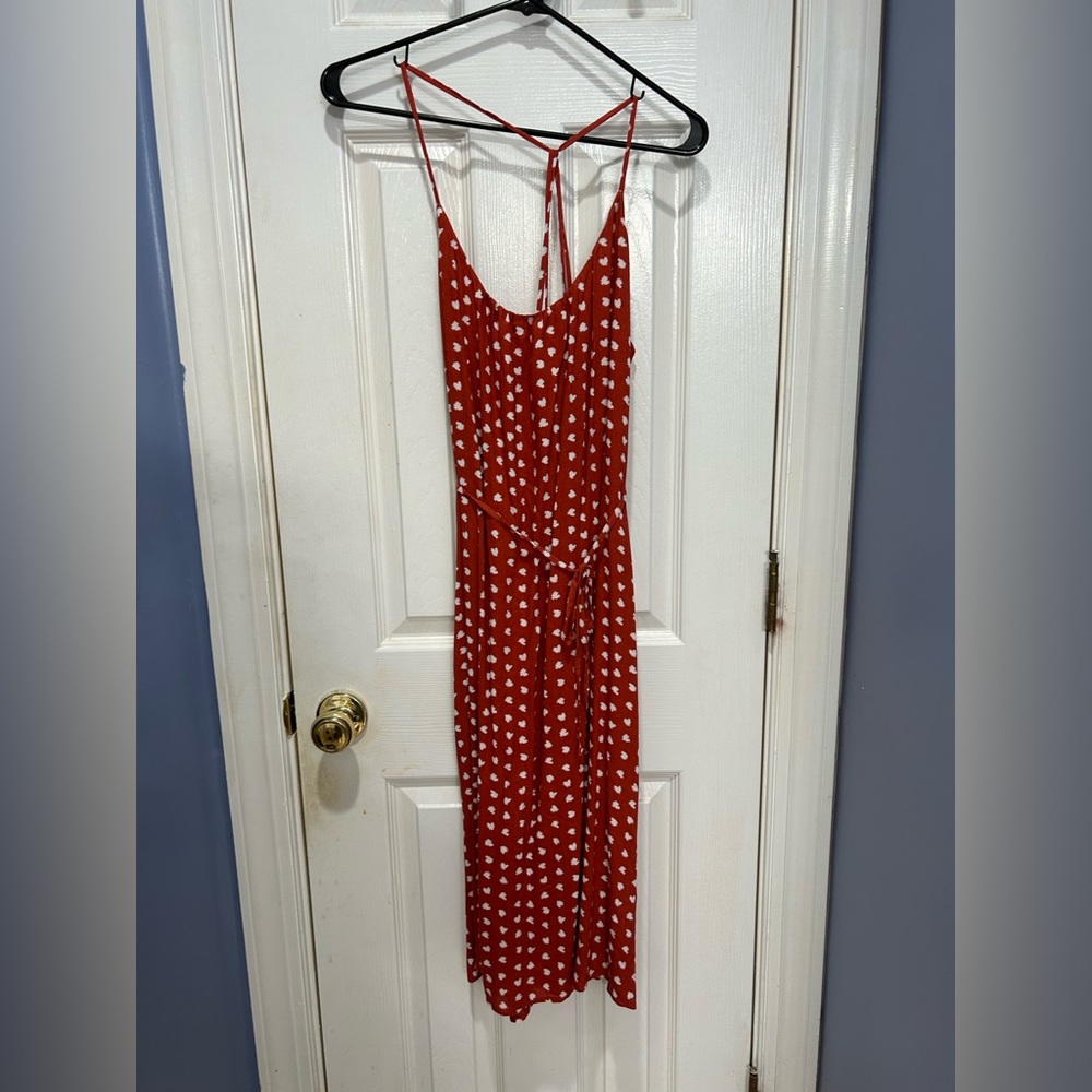 Loft high low dress with cross cross straps